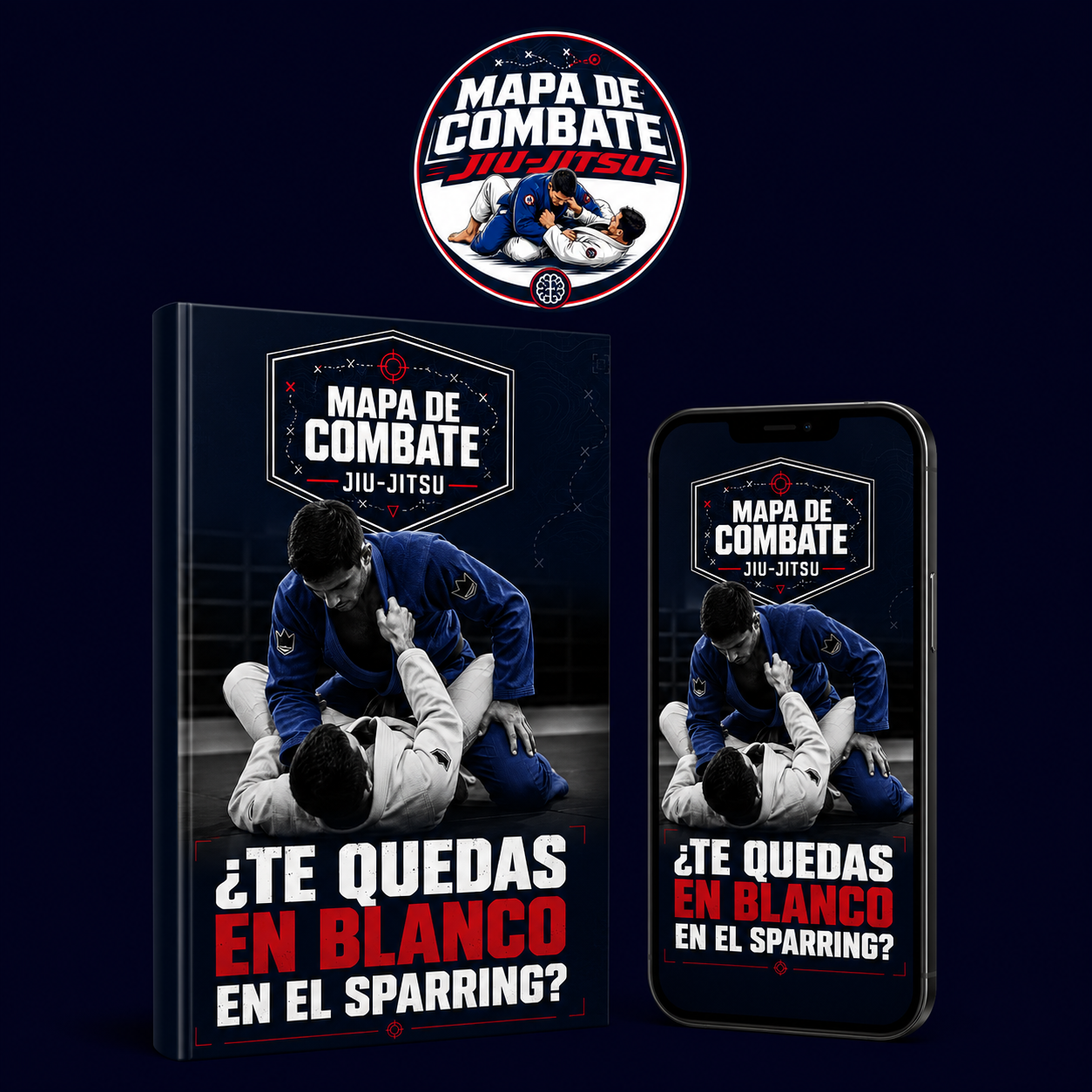 Mockup del libro Mapa de Combate Jiu-Jitsu en versión digital y celular